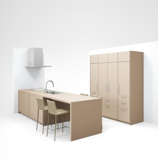 GRAFTEKTのキッチンレイアウト　袖壁付けペニンシュラ